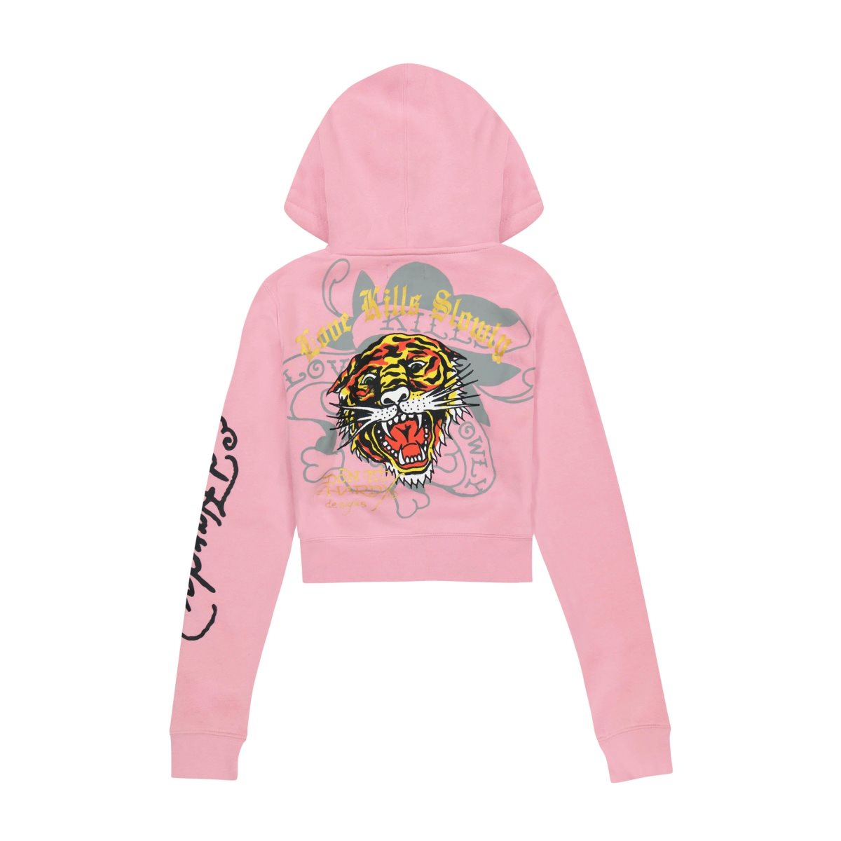 Bubblegum Ed Hardy Tiger Dagger Zip Front Hoodie | XOHZEBU-35