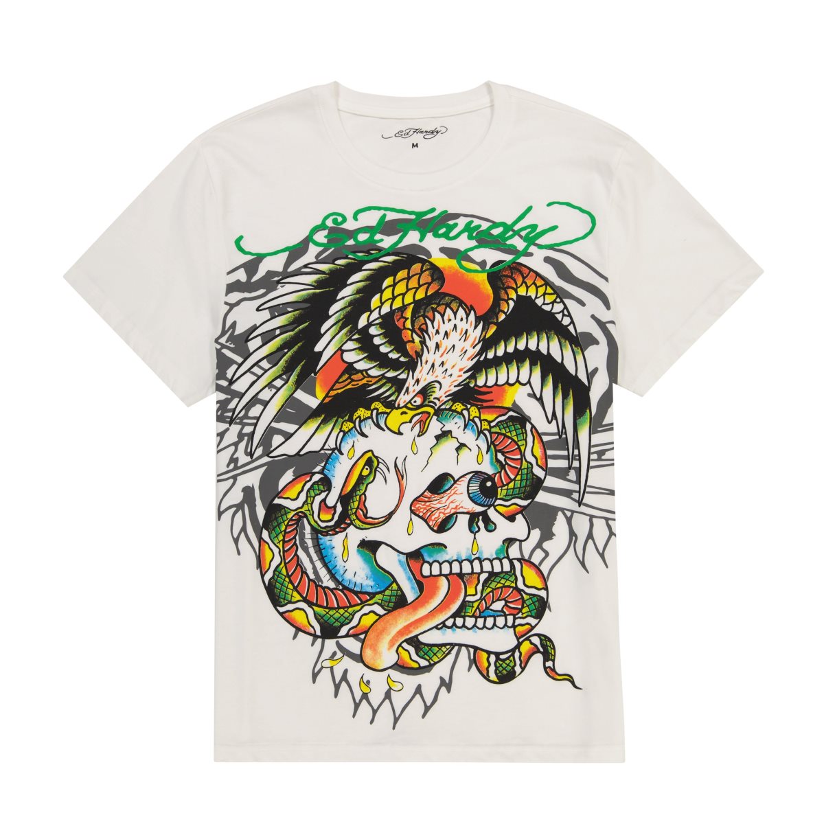 Cloud Dancer Ed Hardy Layered Tiger Battle Skull Tee | TWSUJLF-36