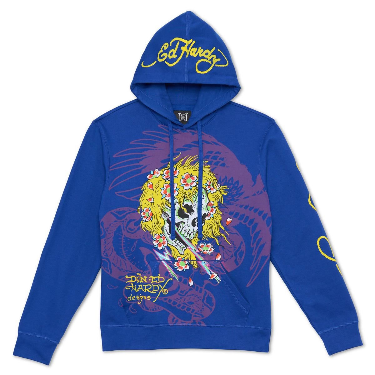 Deep Blue Ed Hardy Lightning Skull Hoodie | QJHFPKW-24