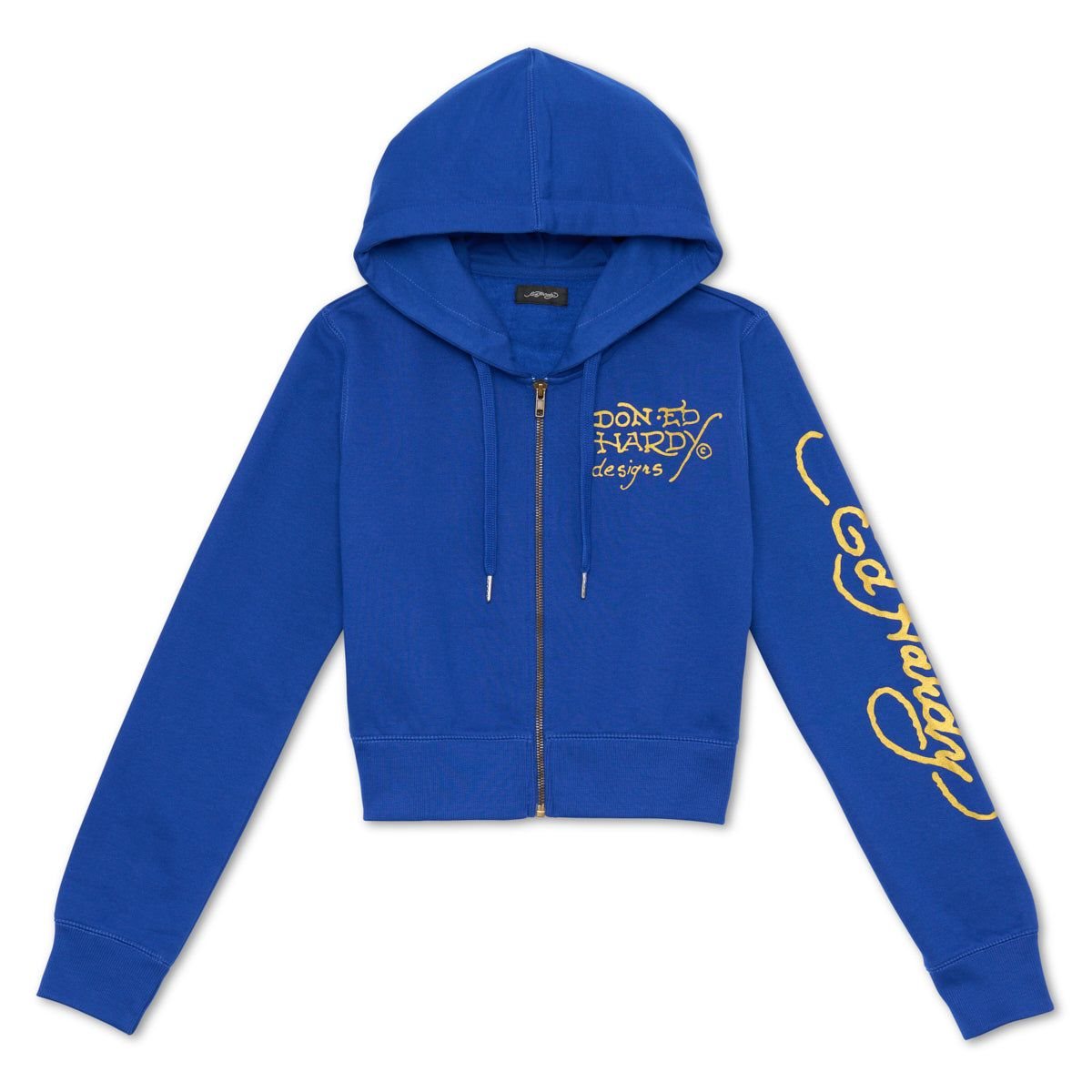 Deep Blue Ed Hardy Tiger Lotus Cropped Hoodie | KHGAEQL-94