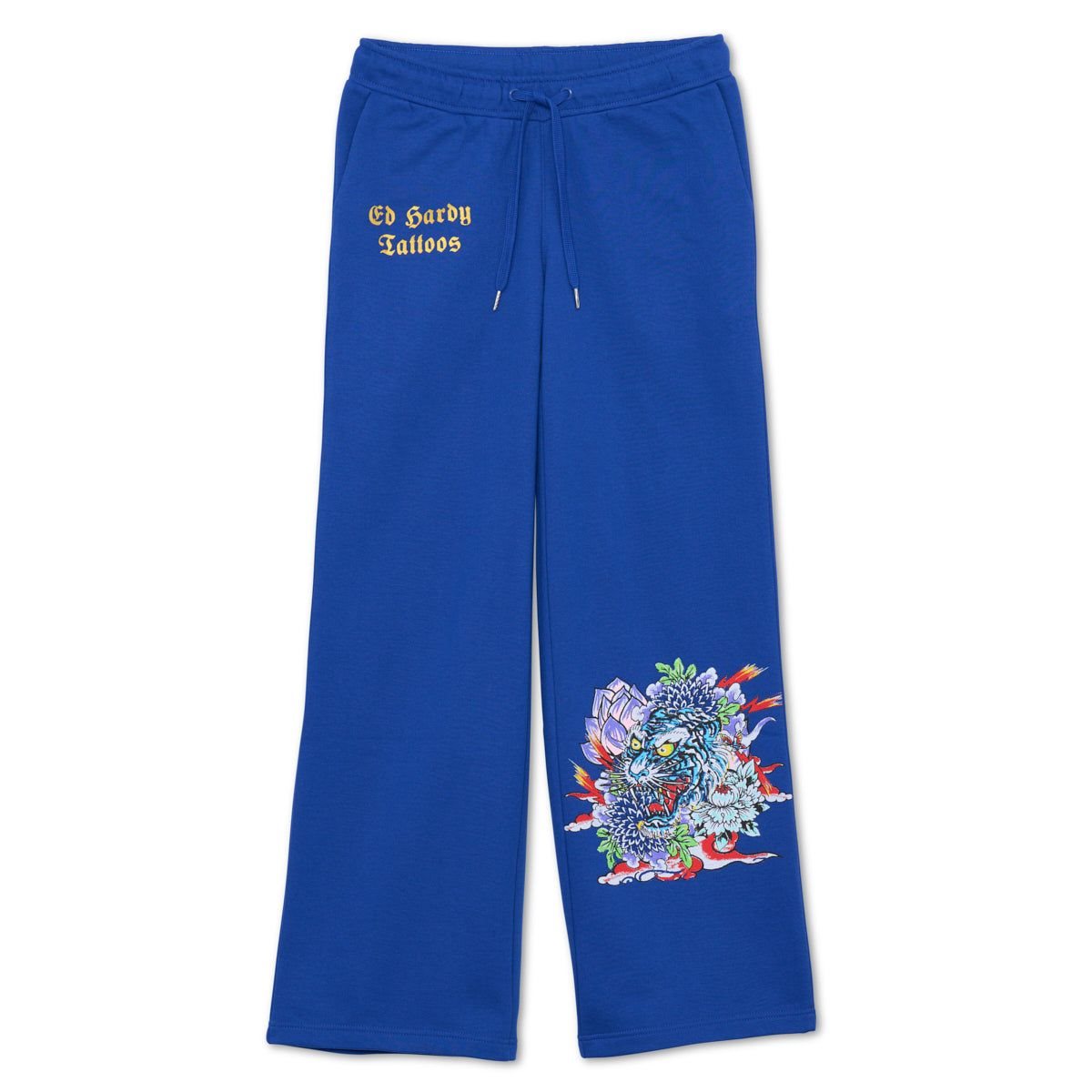 Deep Blue Ed Hardy Tiger Lotus Flare Sweatpants | CSOEFRH-42