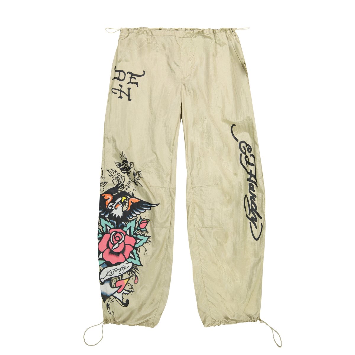 Gold Ed Hardy Eagle Anchor Nylon Parachute Pants | MHIZNXC-54