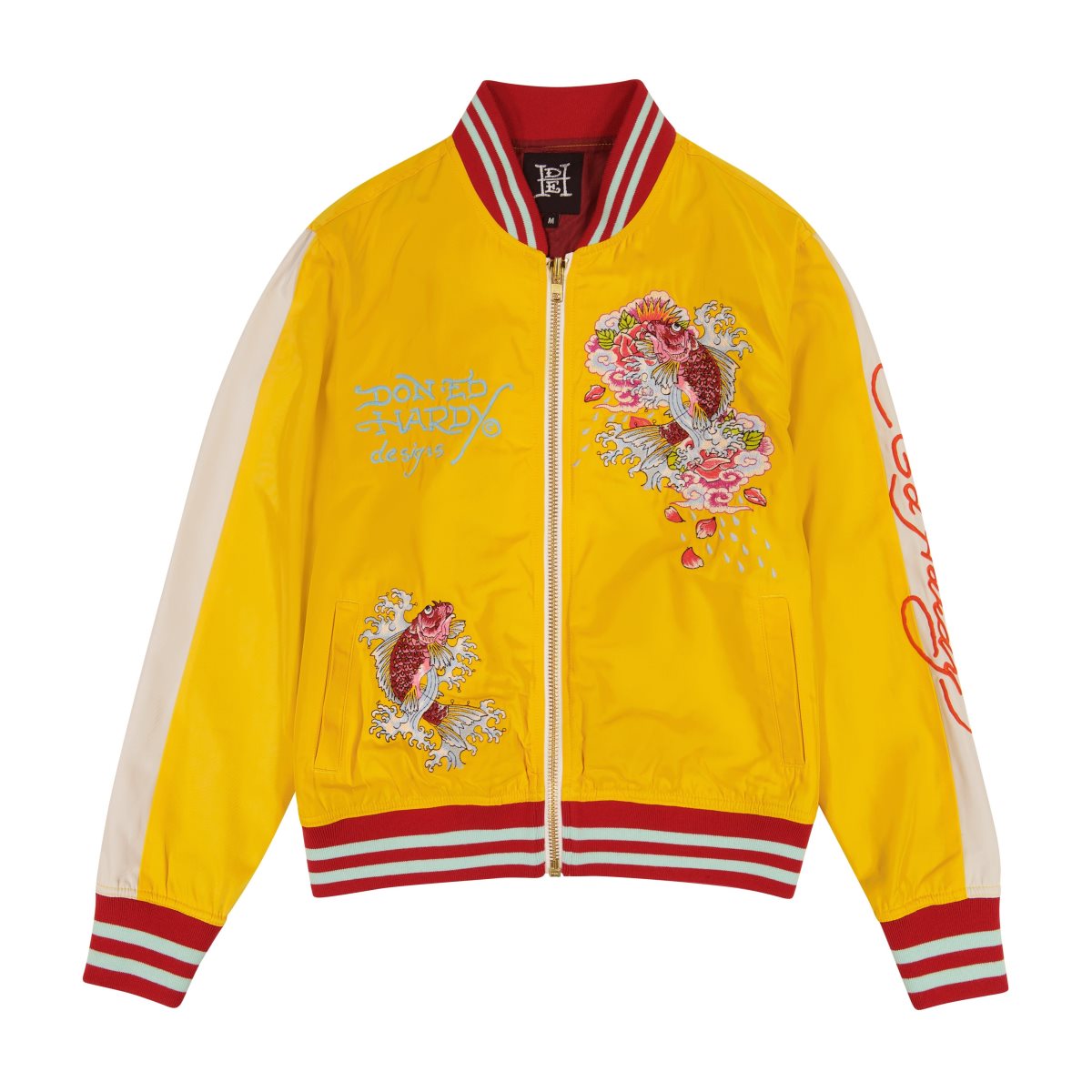 Gold White Ed Hardy Koi Cranes Souvenir Jacket | BGAWPSM-36