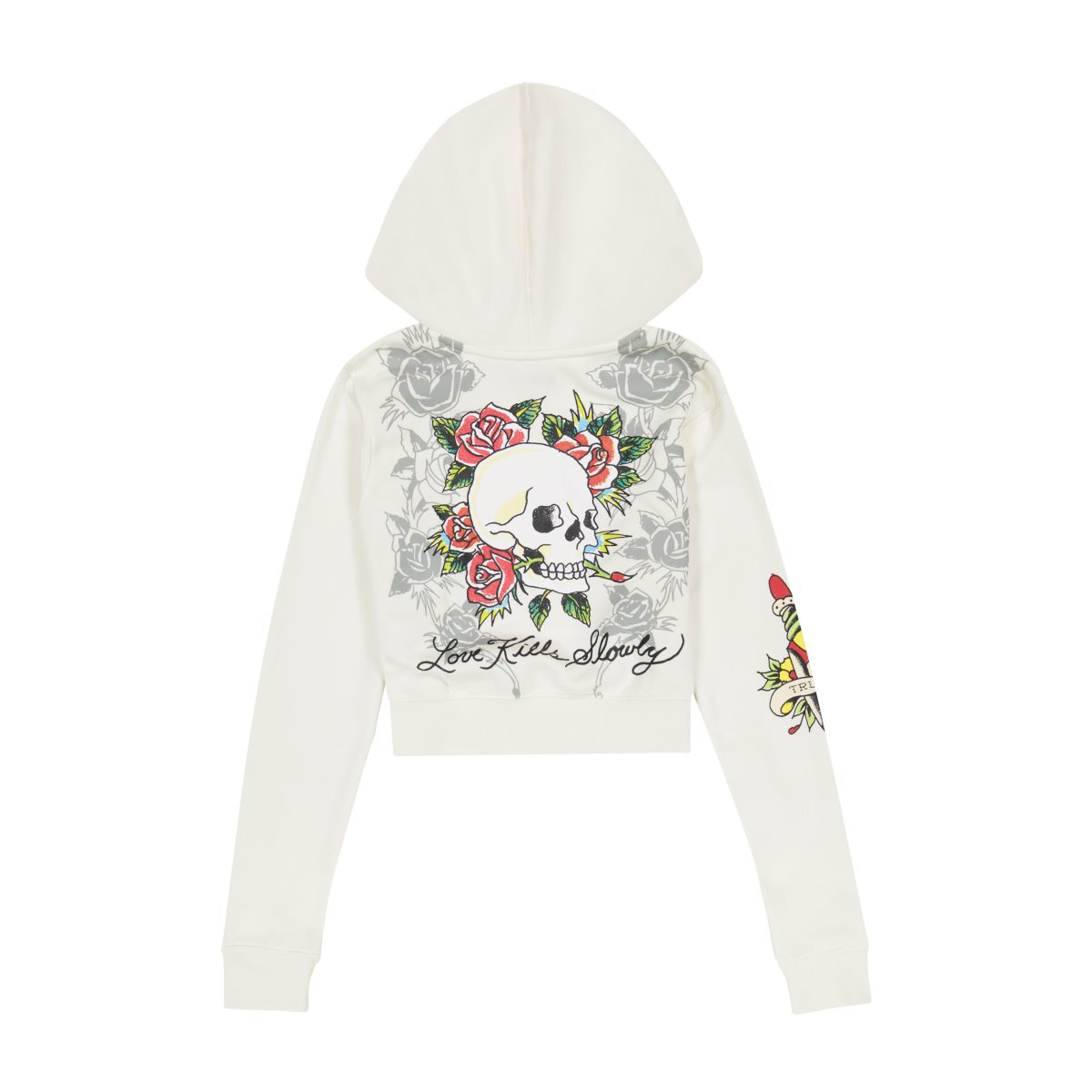 Grey Ed Hardy 3 Hearts Cropped Hoodie | KYXNRBA-08