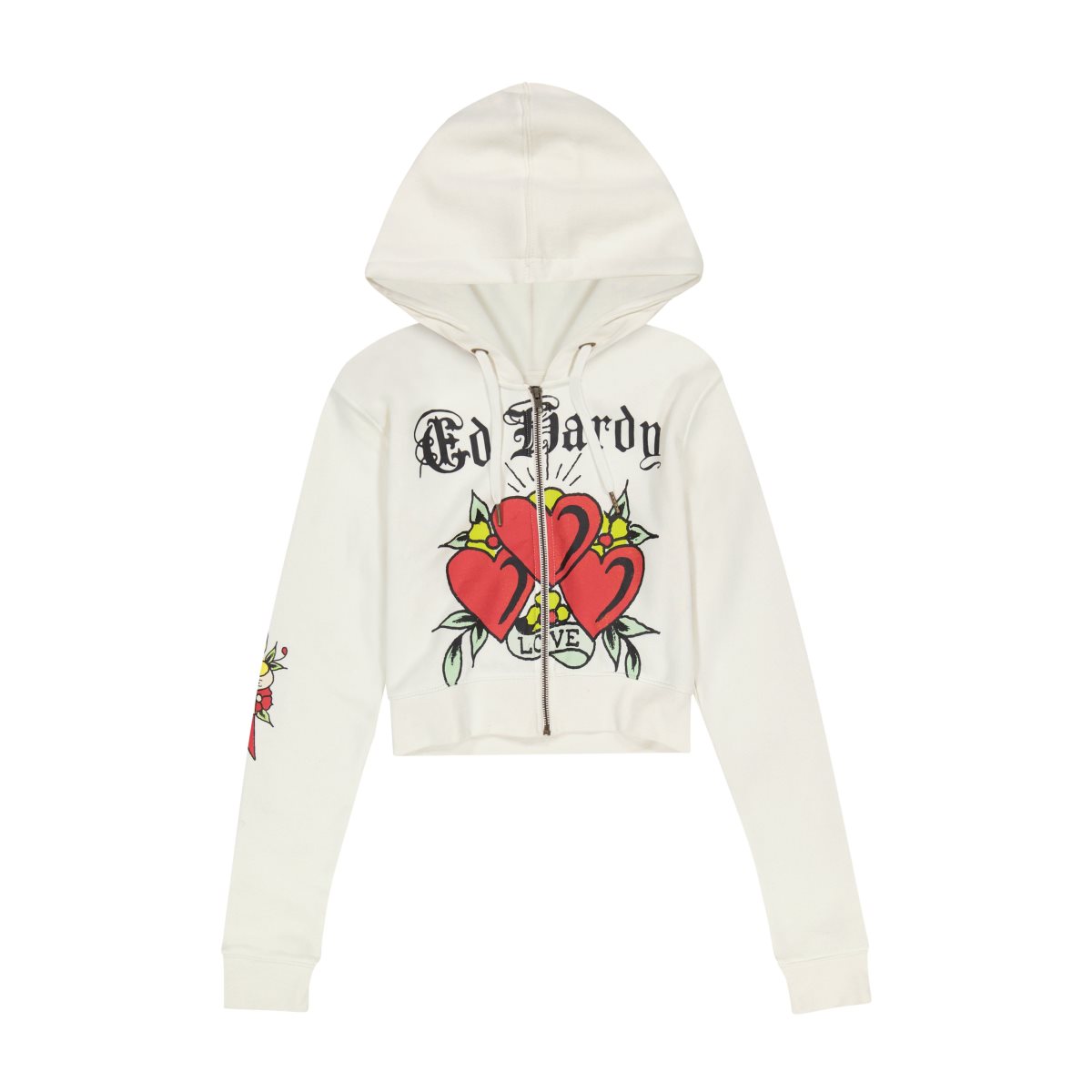 Grey Ed Hardy 3 Hearts Cropped Hoodie | KYXNRBA-08