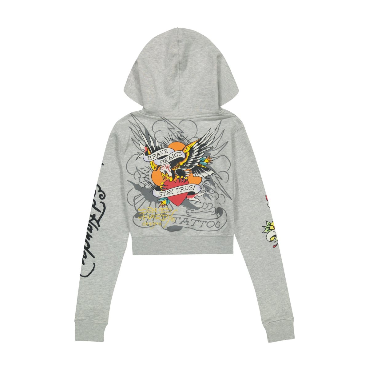 Grey Ed Hardy Brave Eagle Cropped Hoodie | BPLJAMI-20