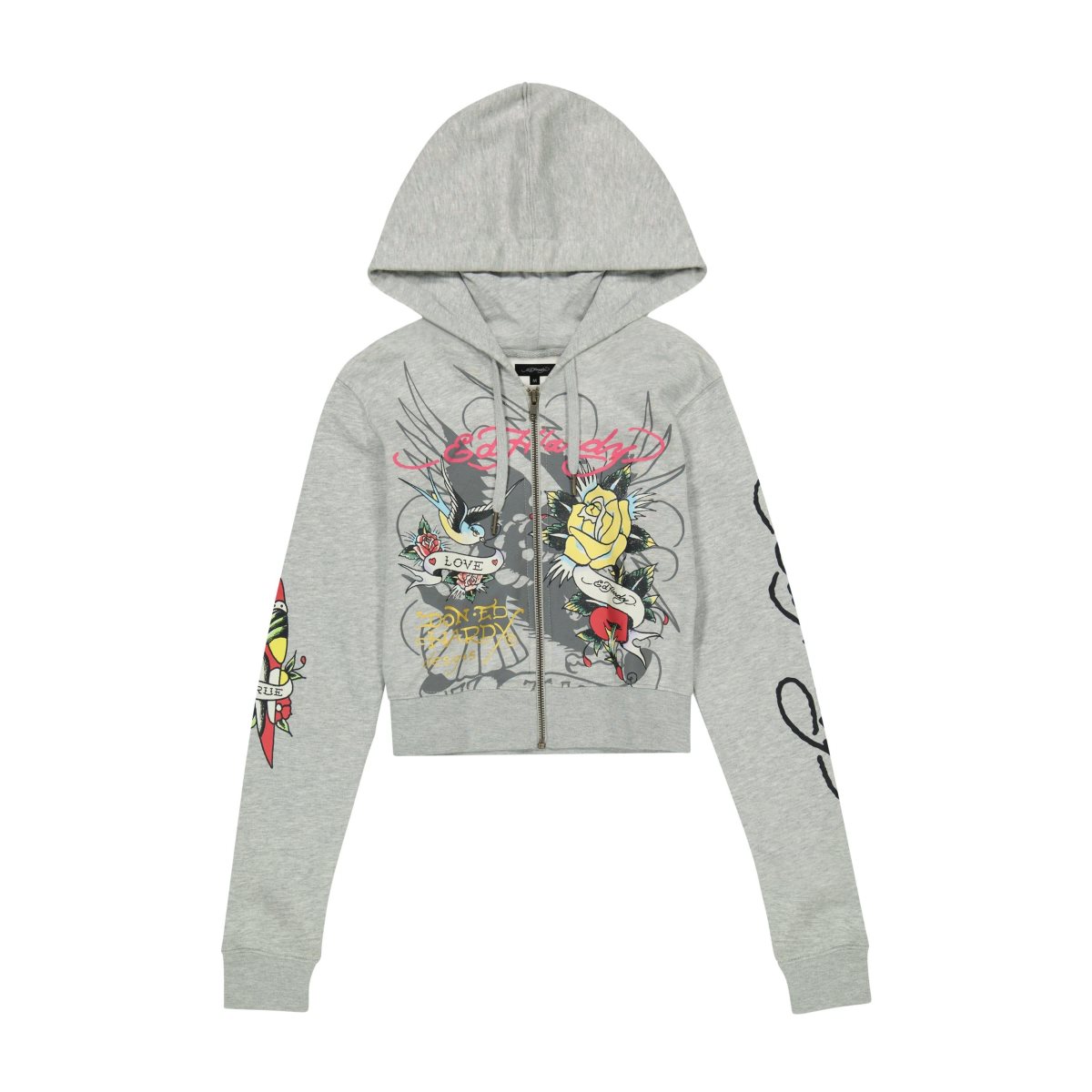 Grey Ed Hardy Brave Eagle Cropped Hoodie | BPLJAMI-20