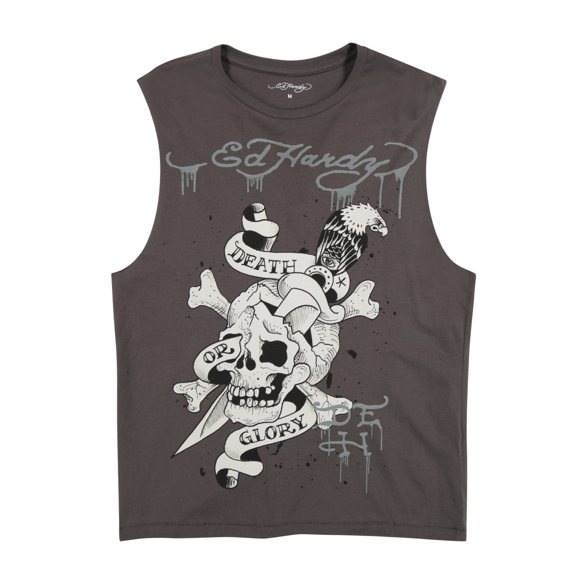 Grey Ed Hardy DG Skull Mens Cut Off Tee | JOYQGFR-71