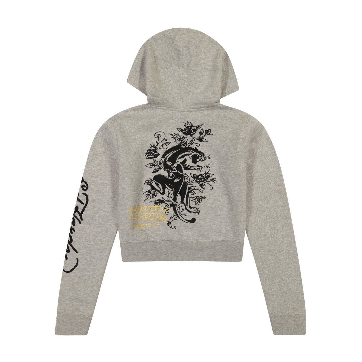 Grey Ed Hardy Heart Roses Cropped Hoodie | ZDKNVTW-97