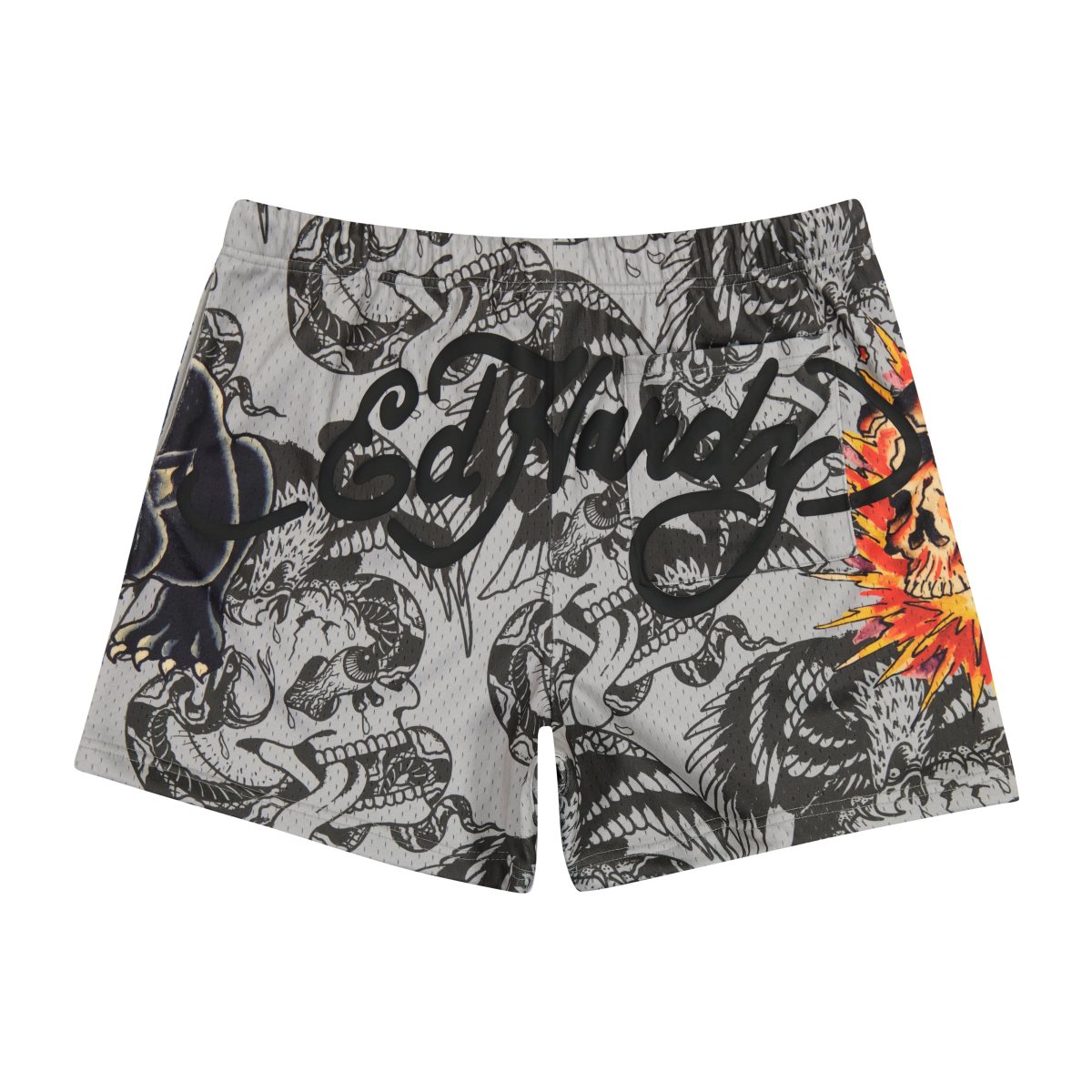 Grey Ed Hardy Skull Panther Mens Mesh Short | XQRJZWD-72