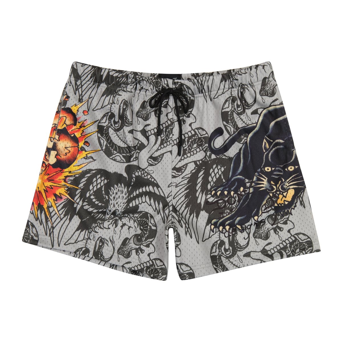 Grey Ed Hardy Skull Panther Mens Mesh Short | XQRJZWD-72