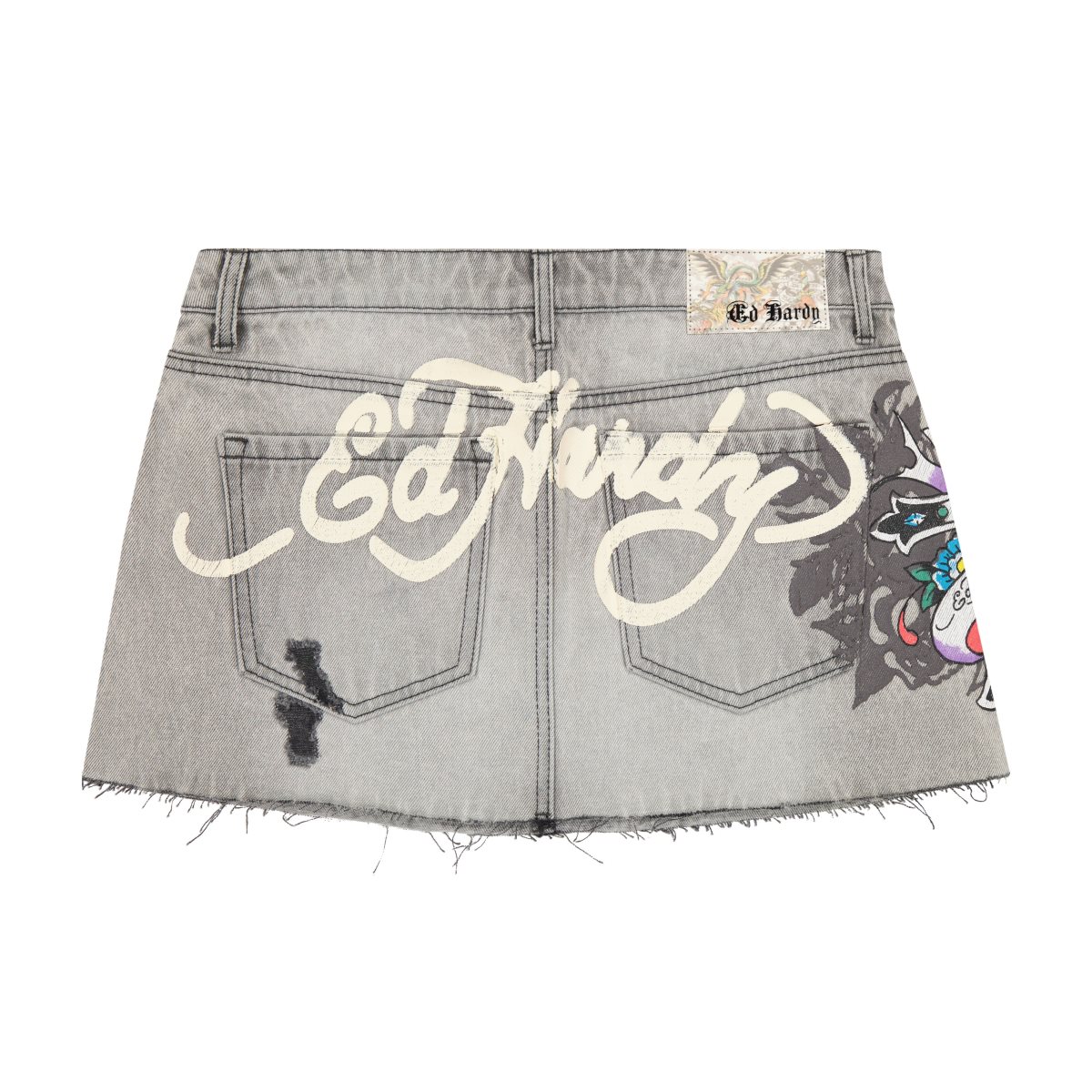 Grey Wash Ed Hardy Cross Denim Mini Skirt | COPXVIZ-17