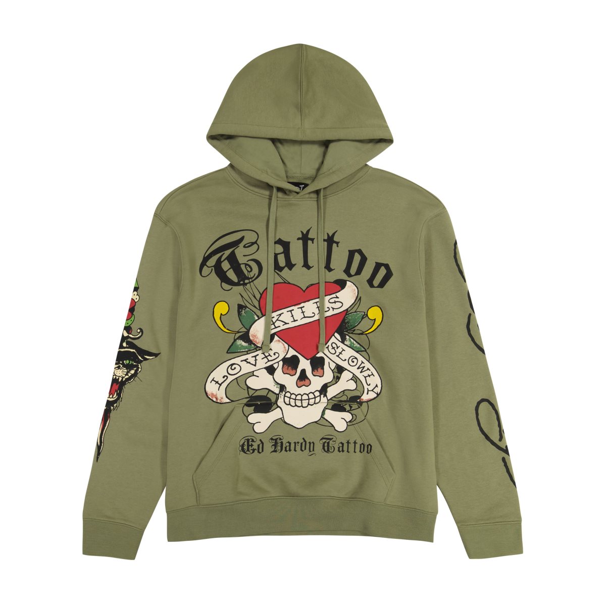 Light Olive Ed Hardy LKS Skull Hoodie | JQPZBRI-03