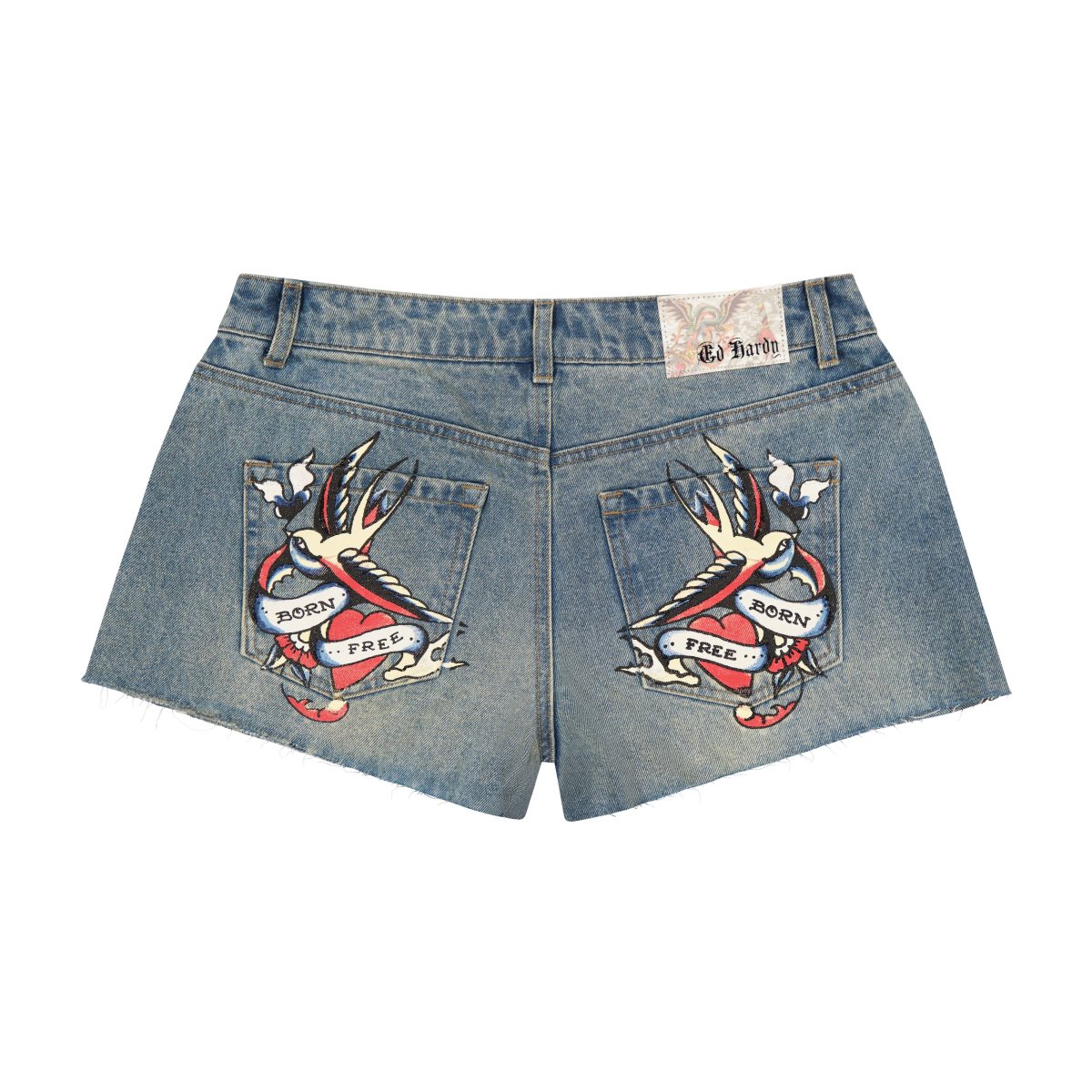 Light Tint Ed Hardy Swallow Denim Shorts | GYQUZPS-54