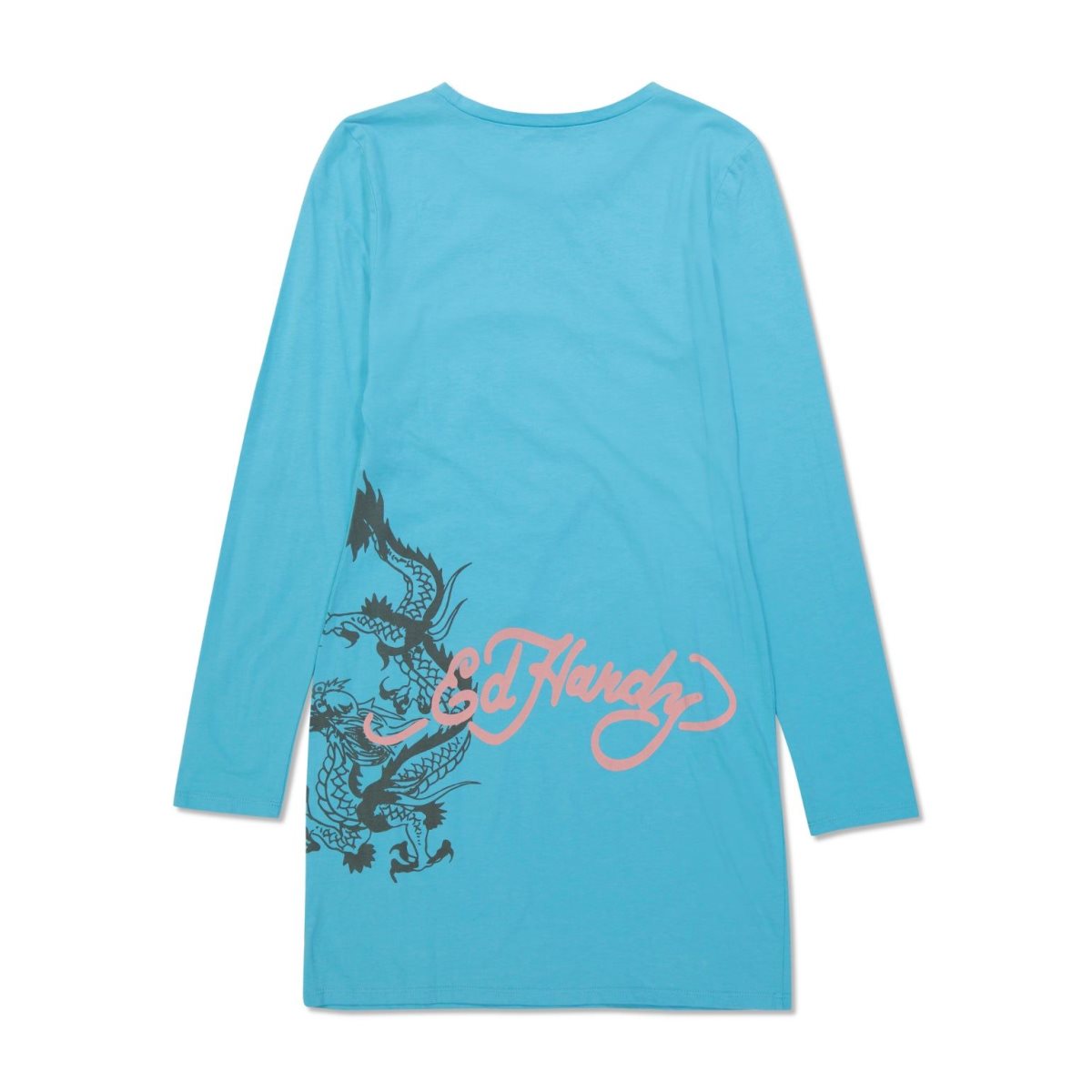 Light Turquoise Ed Hardy Battle Skull Baby Tee Long Sleeve Dress | CPRUZXS-26