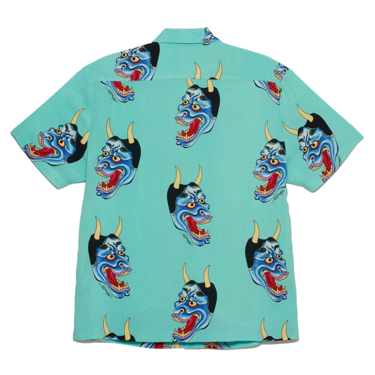 Light Turquoise Ed Hardy Devil Face Camp Shirt | NTXOHZY-63