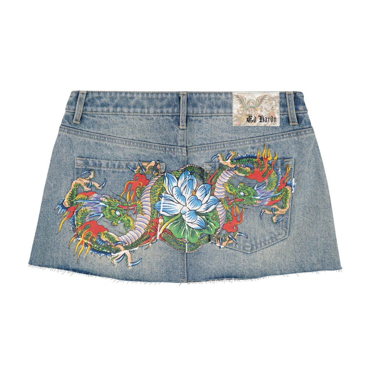 Light Wash Ed Hardy Dragon Denim Mini Skirt | MXLJARP-39