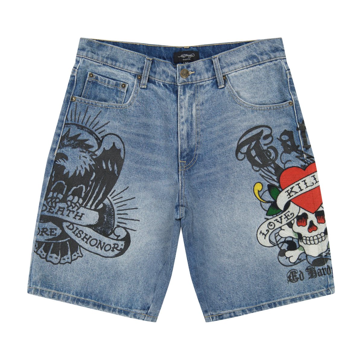 Light Wash Ed Hardy LKS Skull Skater Short | KJOYMTG-91