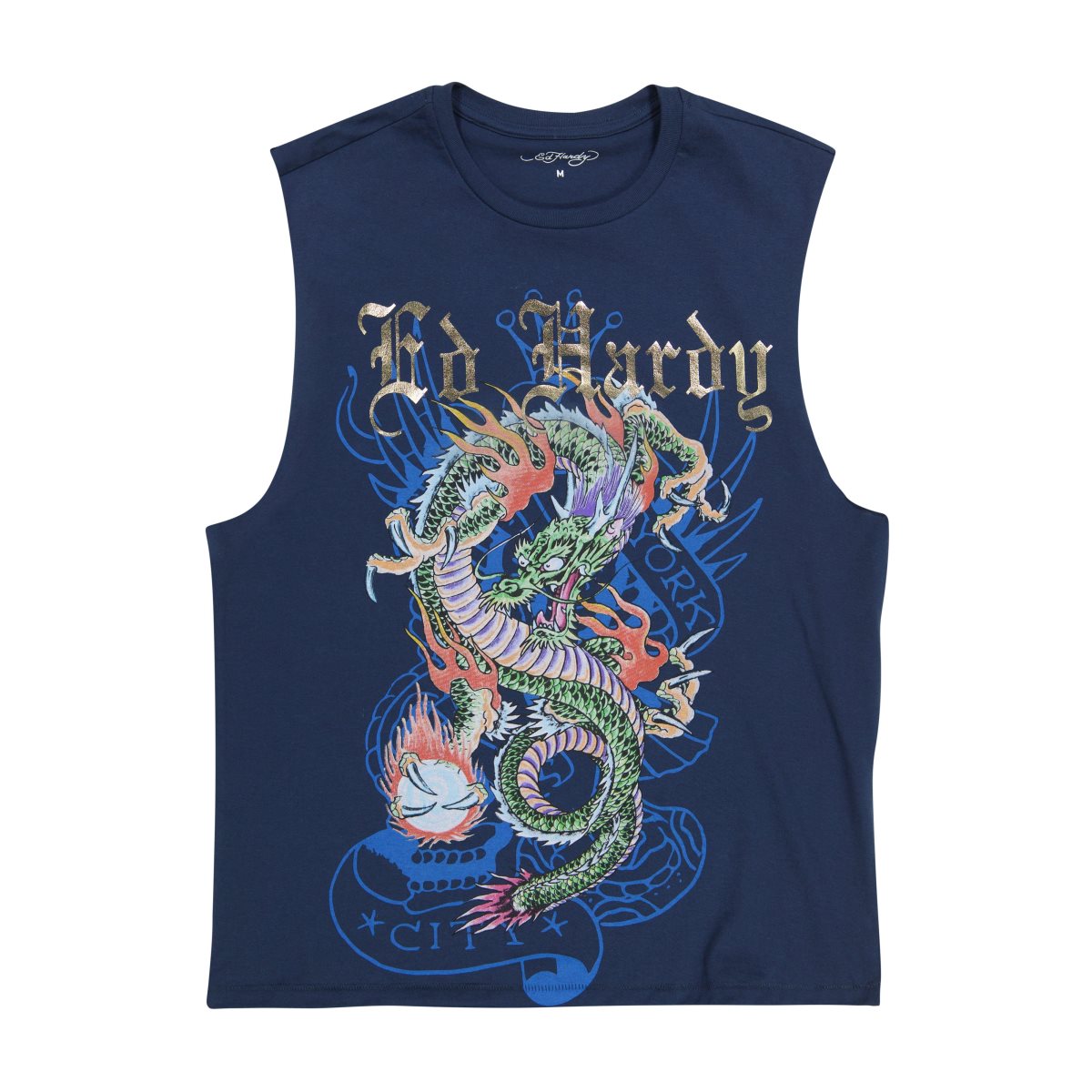 Midnight Ed Hardy Dragon Mens Cut Off Tee | JIMLVTO-07