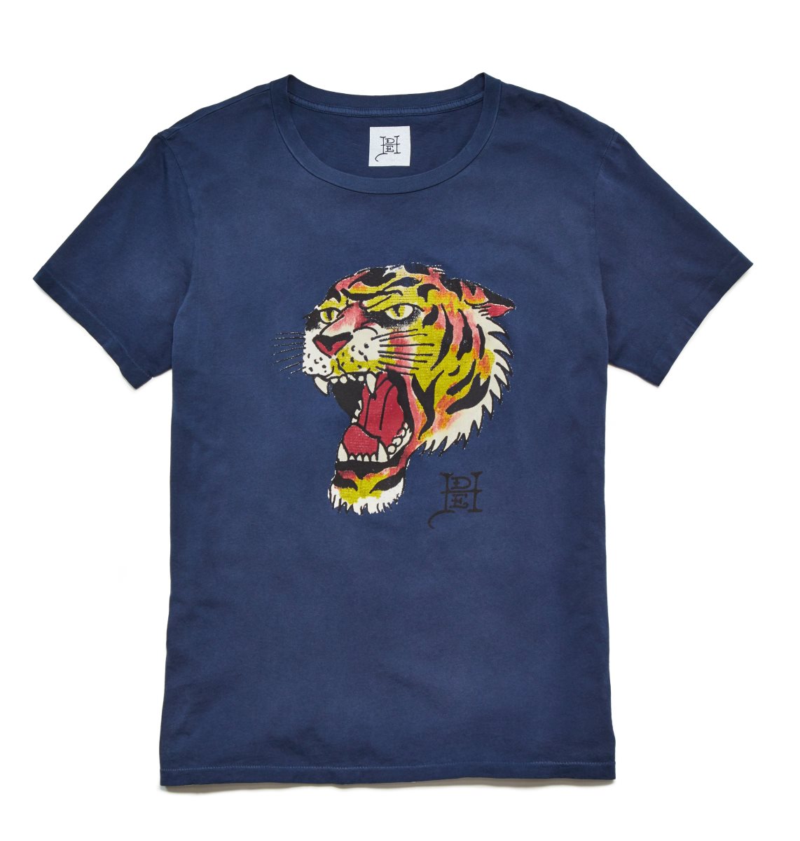 Navy Ed Hardy Tiger Head Washed T-Shirt | TGEUPJF-53