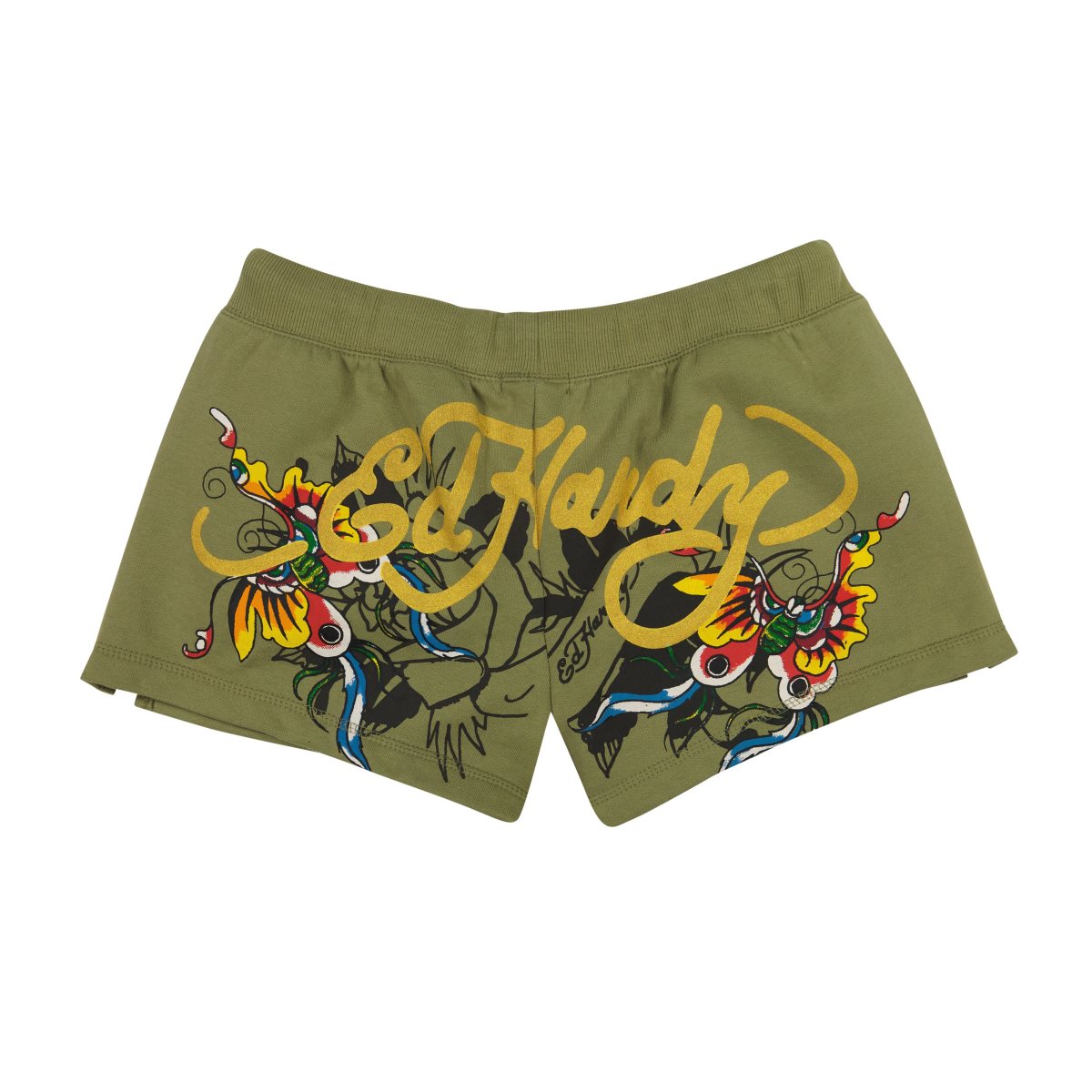 Olive Ed Hardy Butterflies Fleece Short | ORQFTJU-19