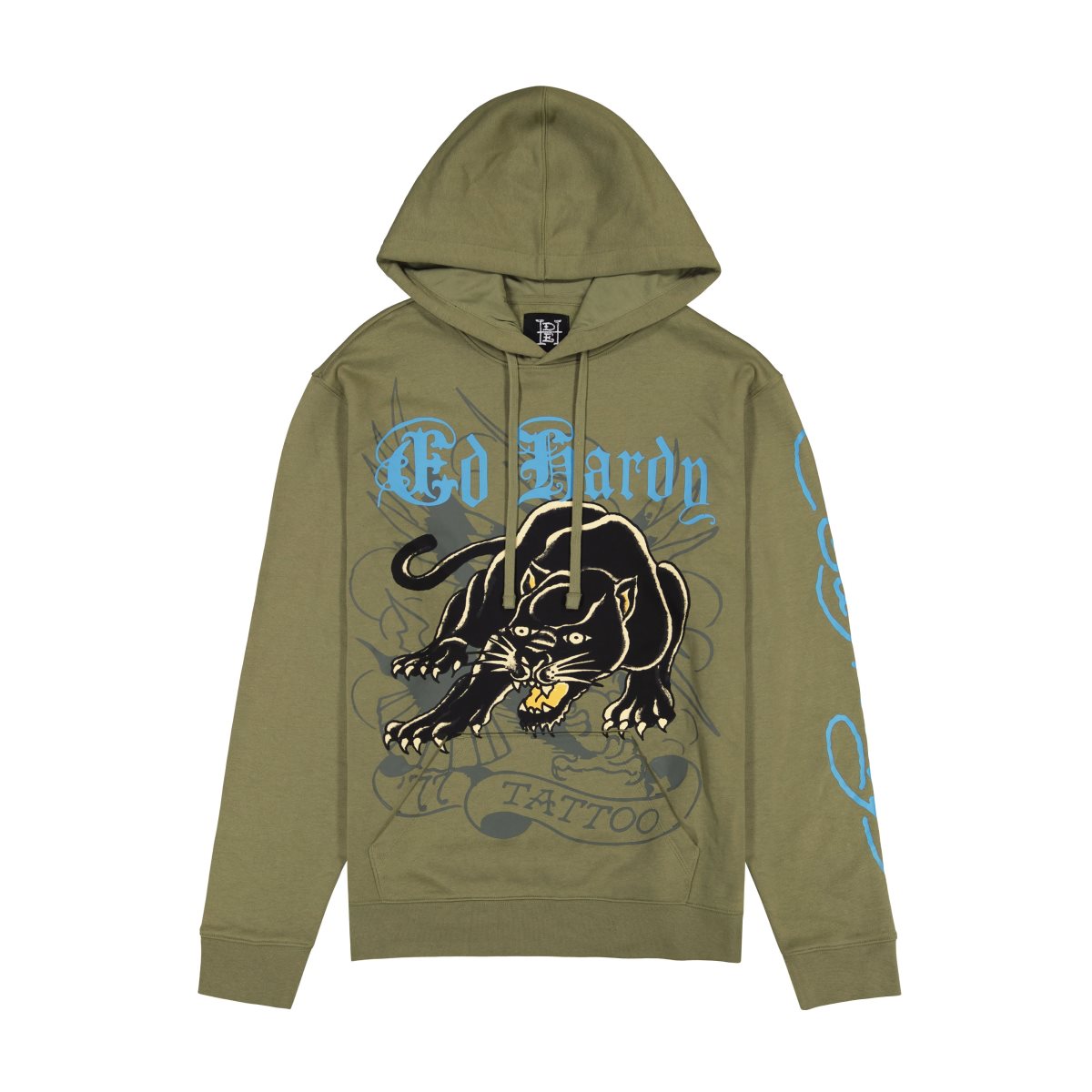 Olive Ed Hardy Crouching Panther Mens Hoodie | ODEQSJC-56