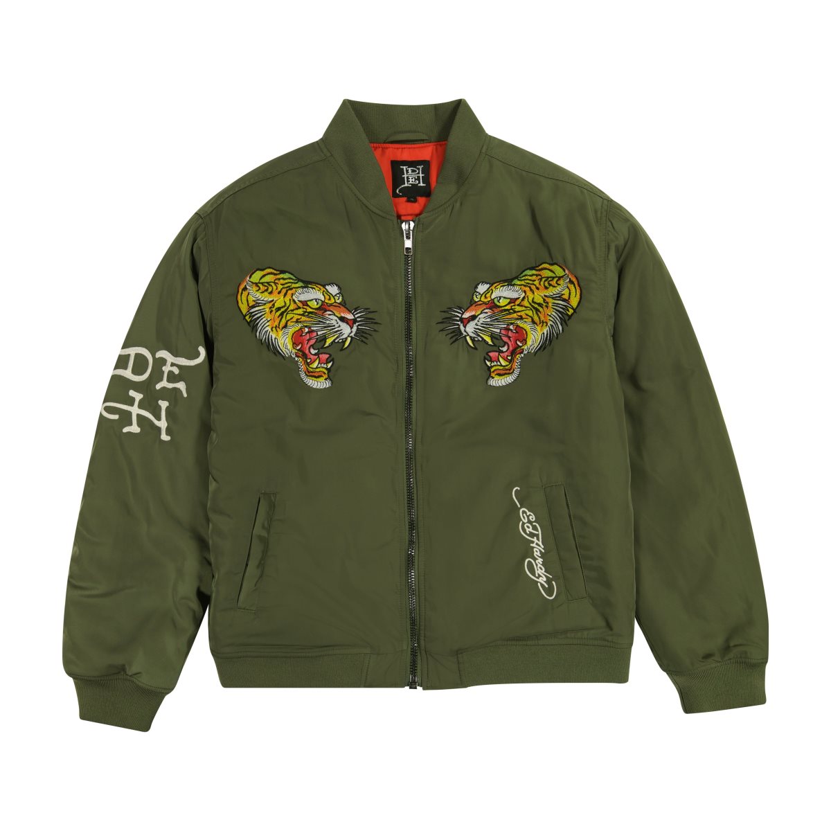 Olive Ed Hardy NYC Skull Bomber Jacket | IFNJVDP-43