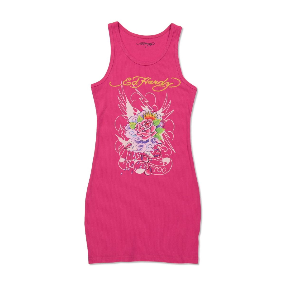 Pink Ed Hardy Eagle Rose Rib Tank Dress | WSAQZMY-40