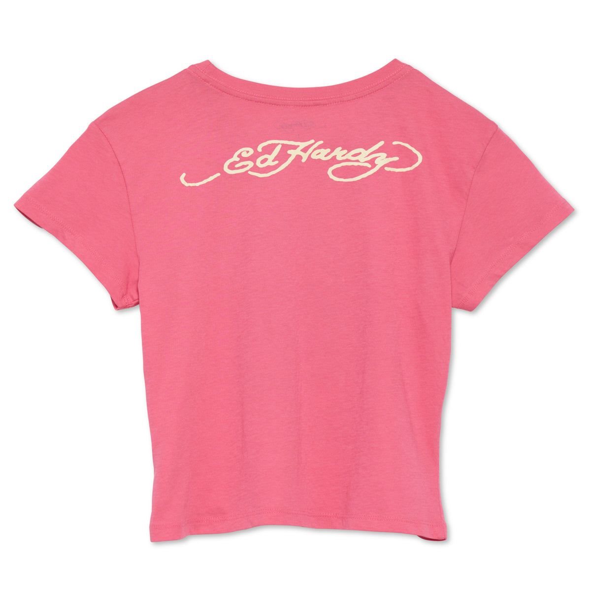 Pink Ed Hardy Flaming Rose Y2k Tee | LXOJHMU-86