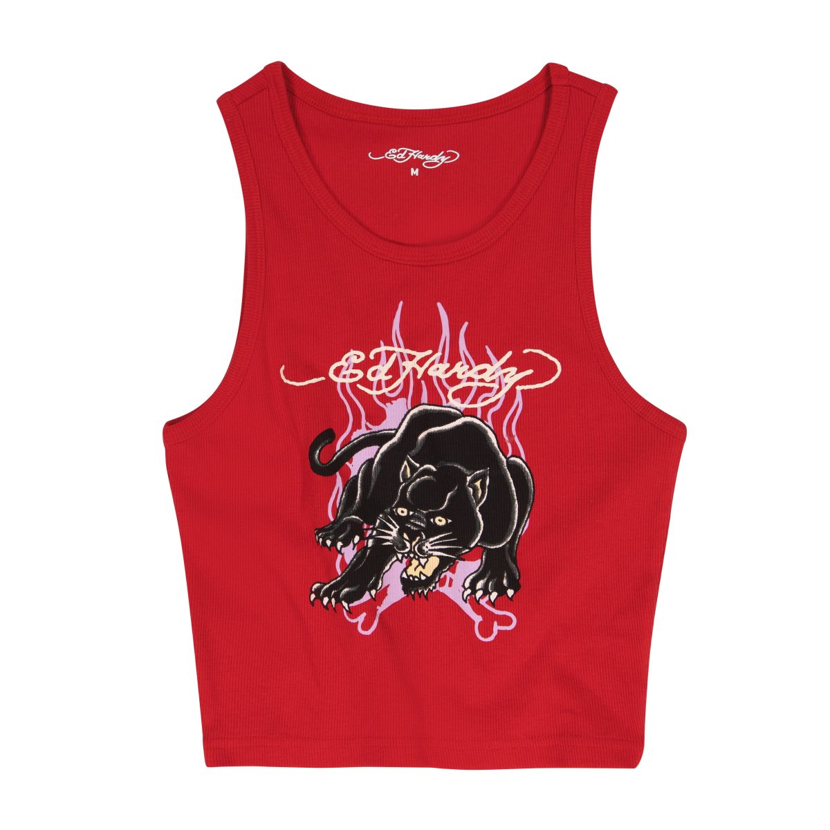 Pink Ed Hardy Panther Flame Rib Tank Top | HFGJMXK-71