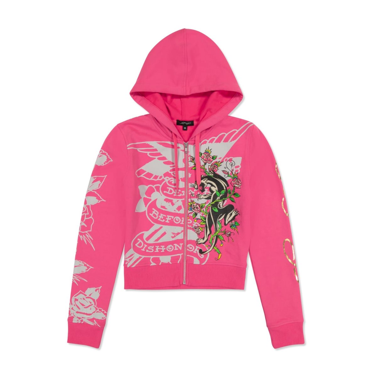 Pink Ed Hardy Tiger Crown Zip Fleece Hoodie | XJKZMDO-15