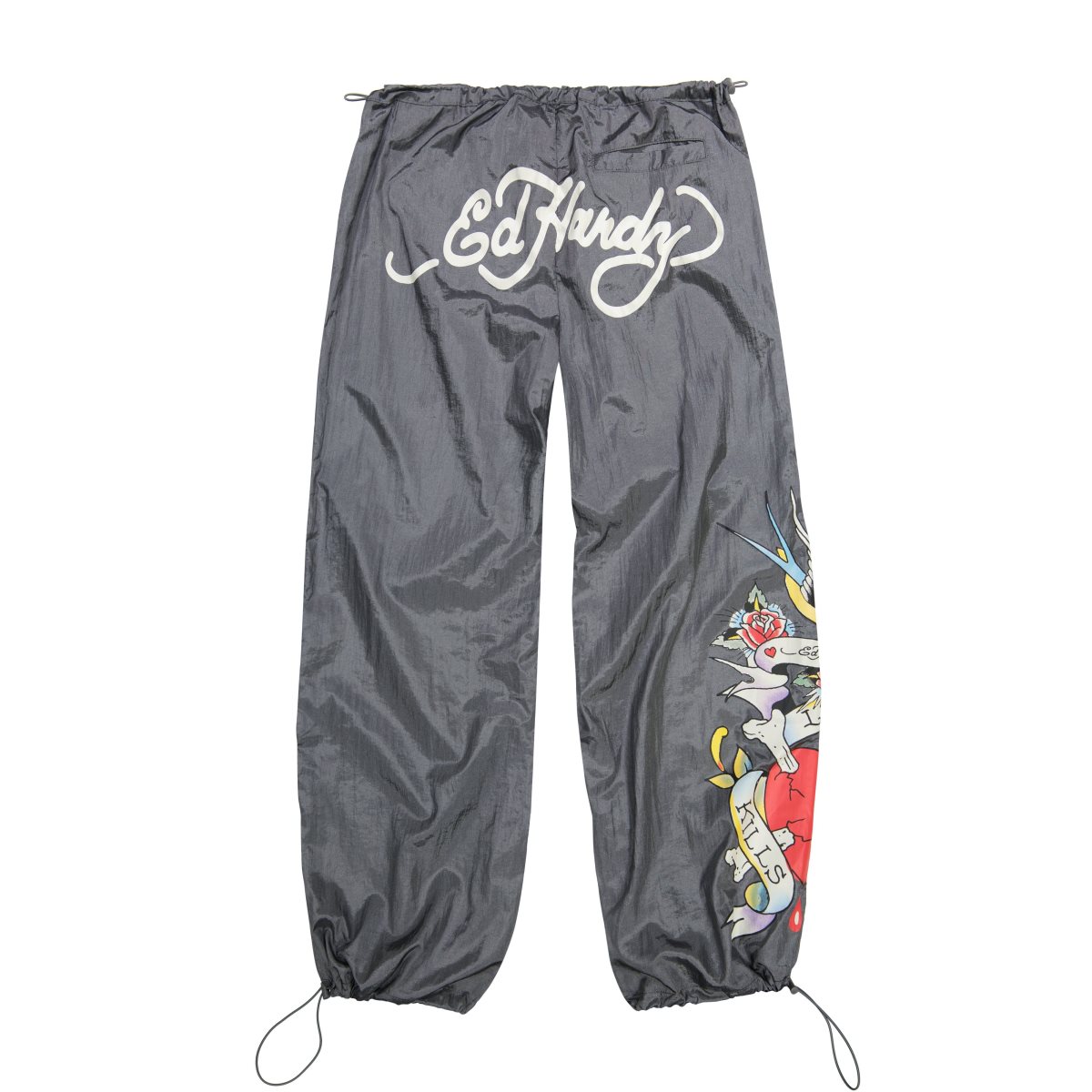 Silver Ed Hardy LKS Skull Nylon Parachute Pants | UCXZPAR-34