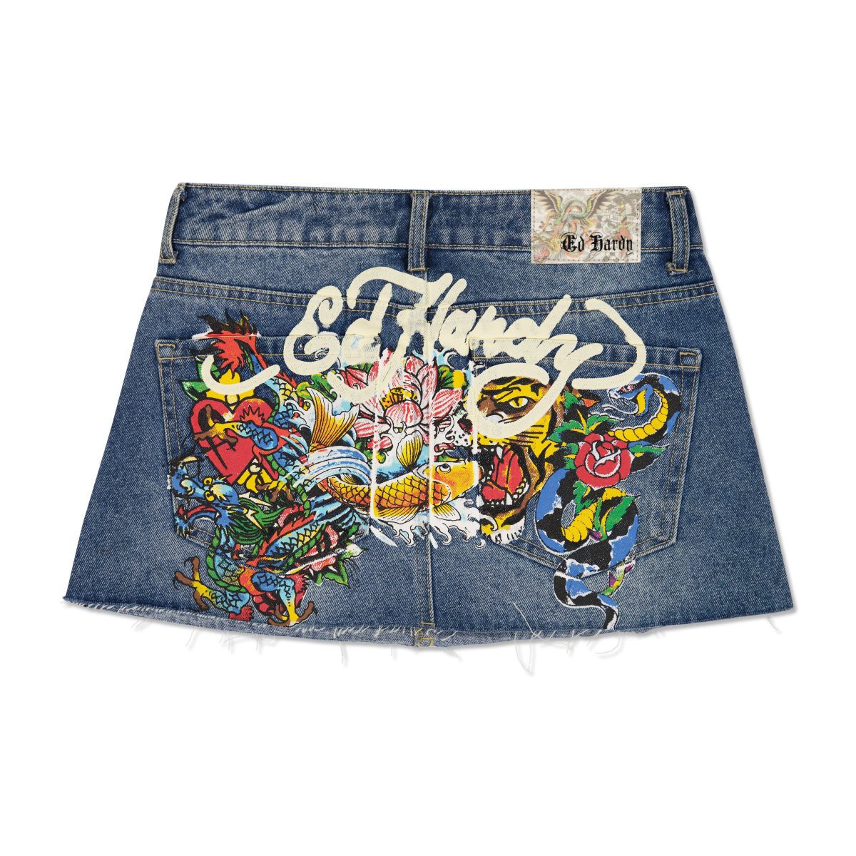 Wash Ed Hardy Multi Tattoo Denim Mini Skirt | MKJSNTY-54