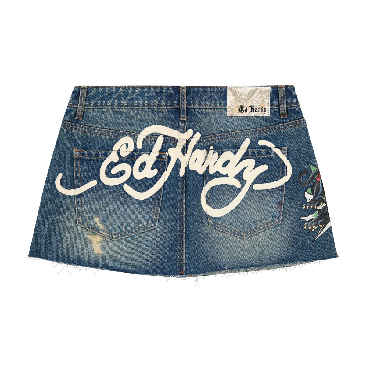 Wash Ed Hardy Panther Dagger Denim Mini Skirt | BTMPDKS-67