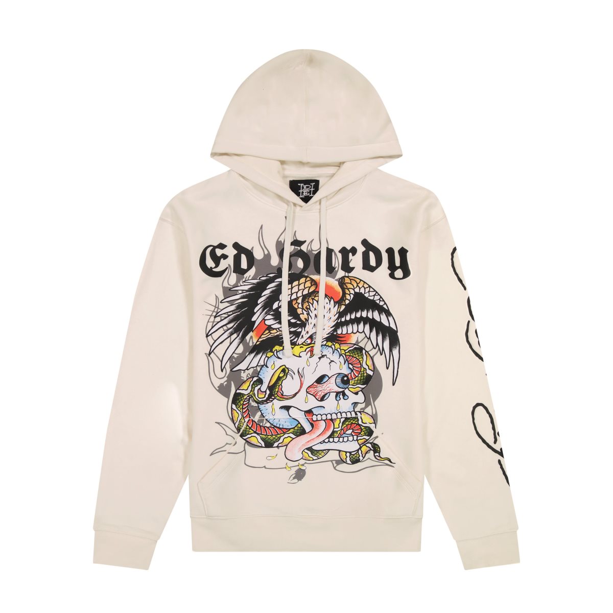 White Ed Hardy Battle Skull Mens Hoodie | UJPYVBN-06