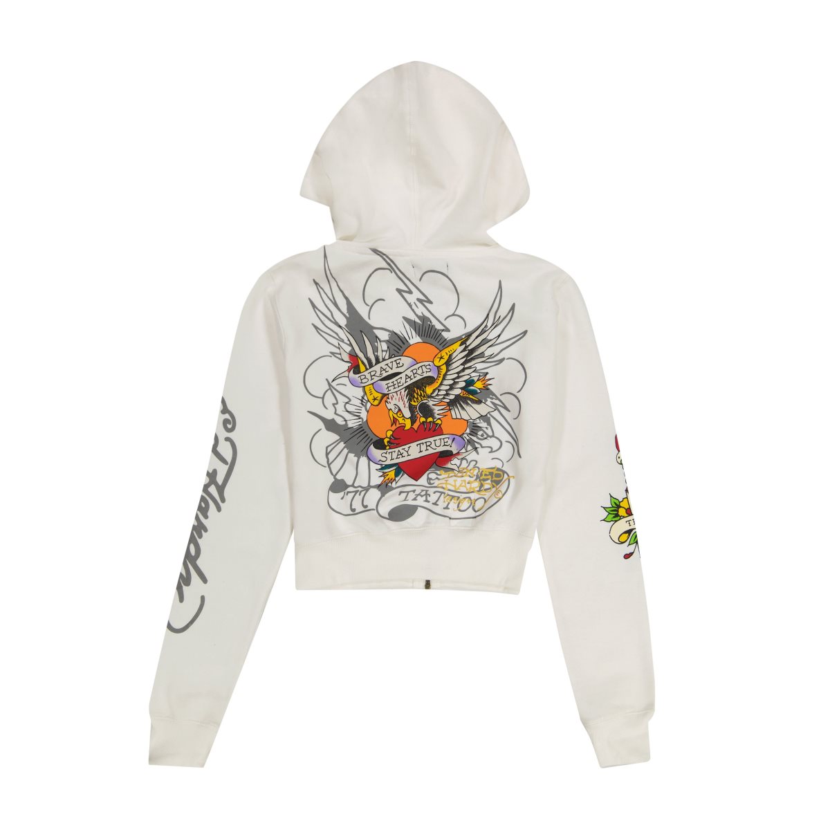 White Ed Hardy Brave Eagle Cropped Hoodie | YQFIWOV-27