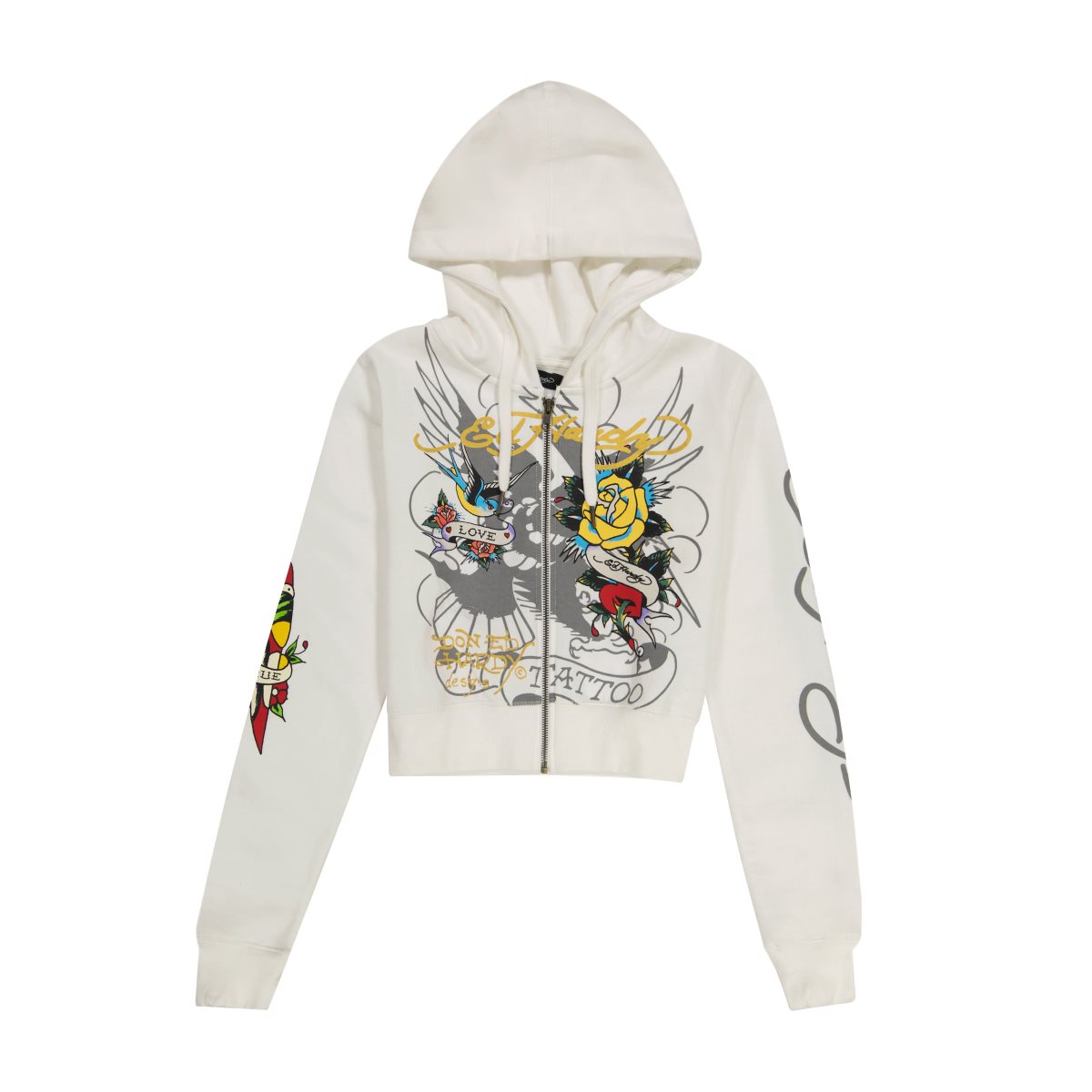 White Ed Hardy Brave Eagle Cropped Hoodie | YQFIWOV-27