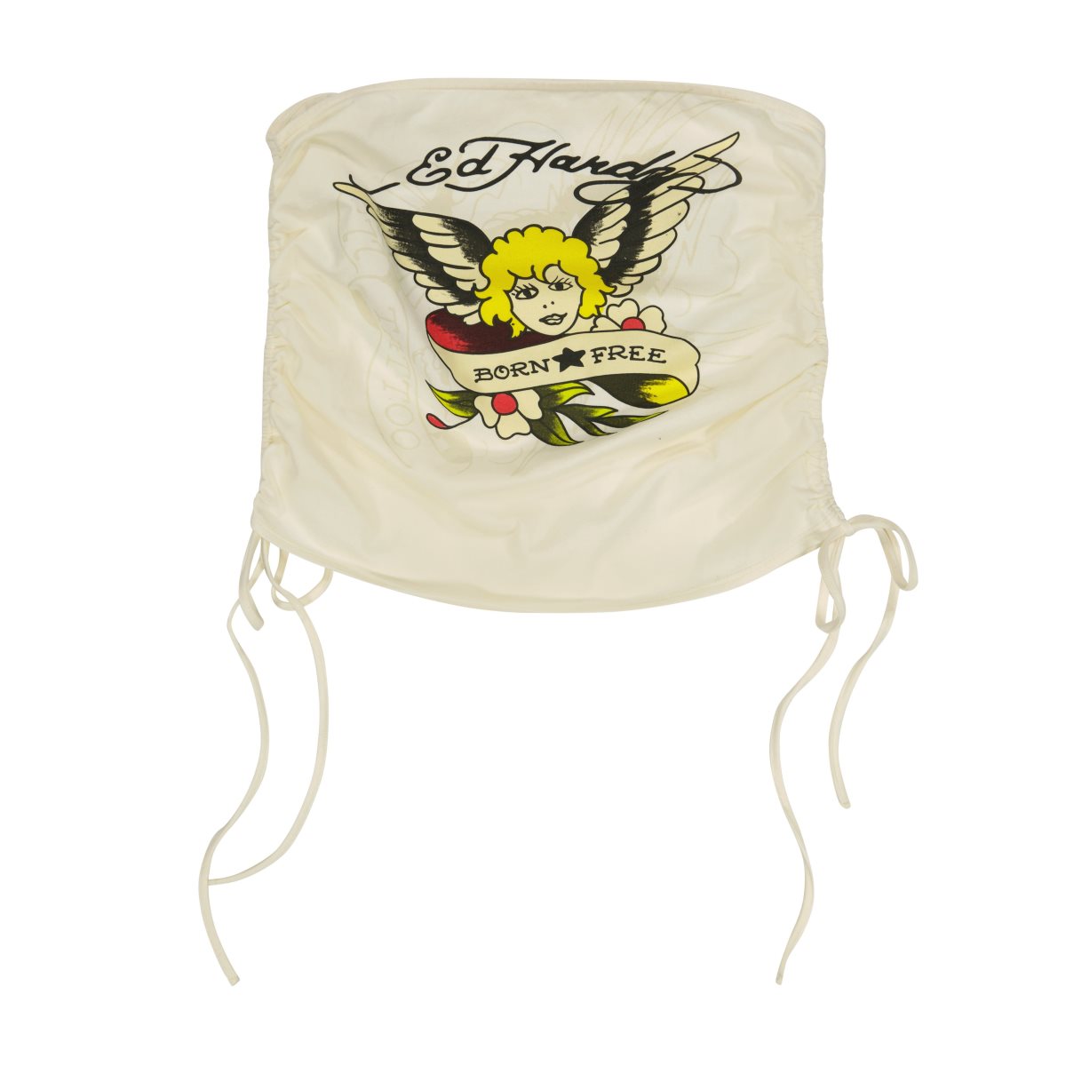 White Ed Hardy Cherubs Gathered Tube Top | NDPVGAC-81