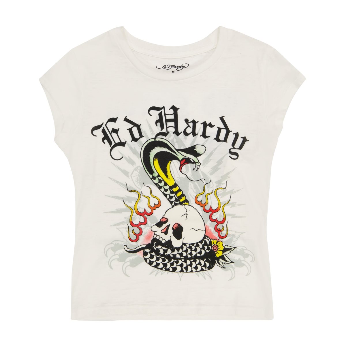 White Ed Hardy Cobra Burnout Cap Sleeve Tee | NIVAMTF-27