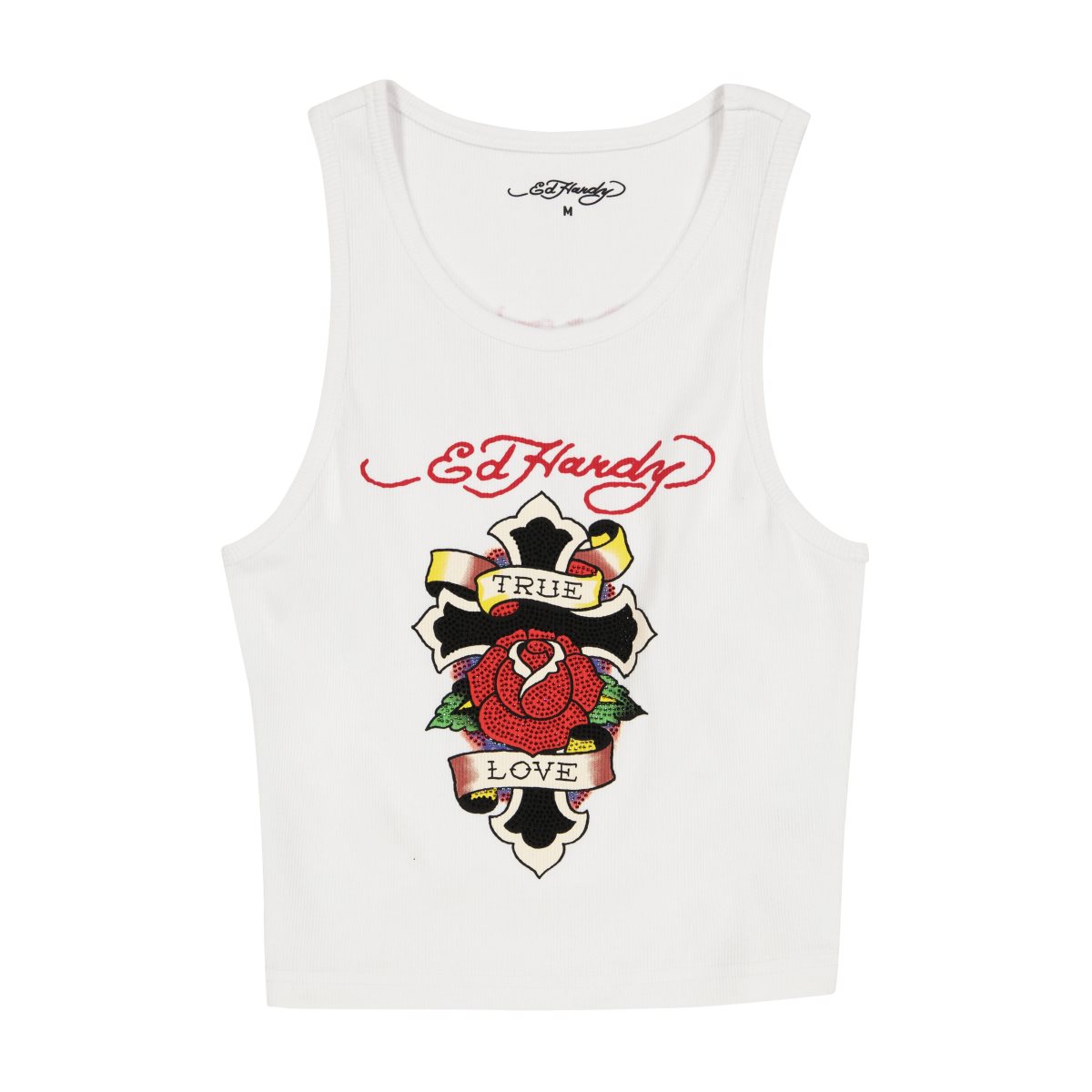 White Ed Hardy Cross Rib Tank Top | CXZJKED-47