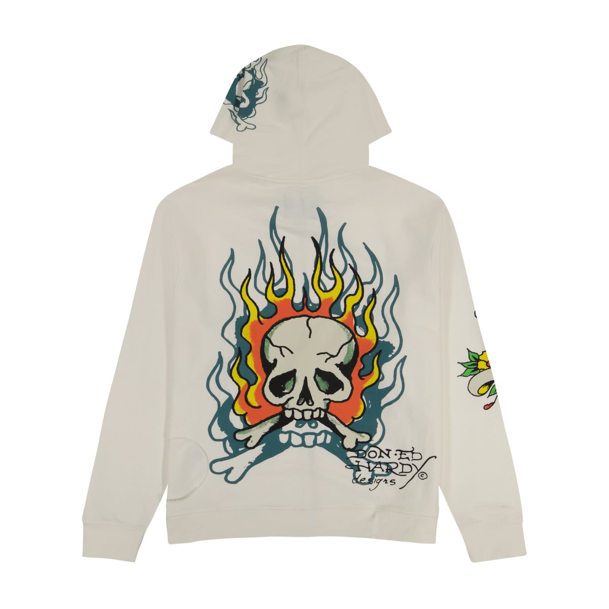 White Ed Hardy Flame Skull Hoodie | BOHETXU-62