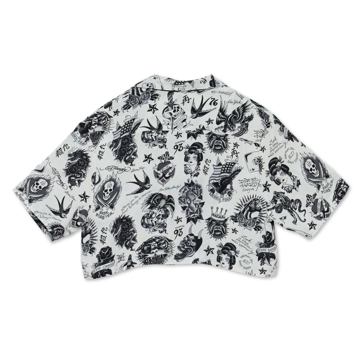 White Ed Hardy Flashboard Cropped Camp Shirt (Wh) | XHYNWQD-31