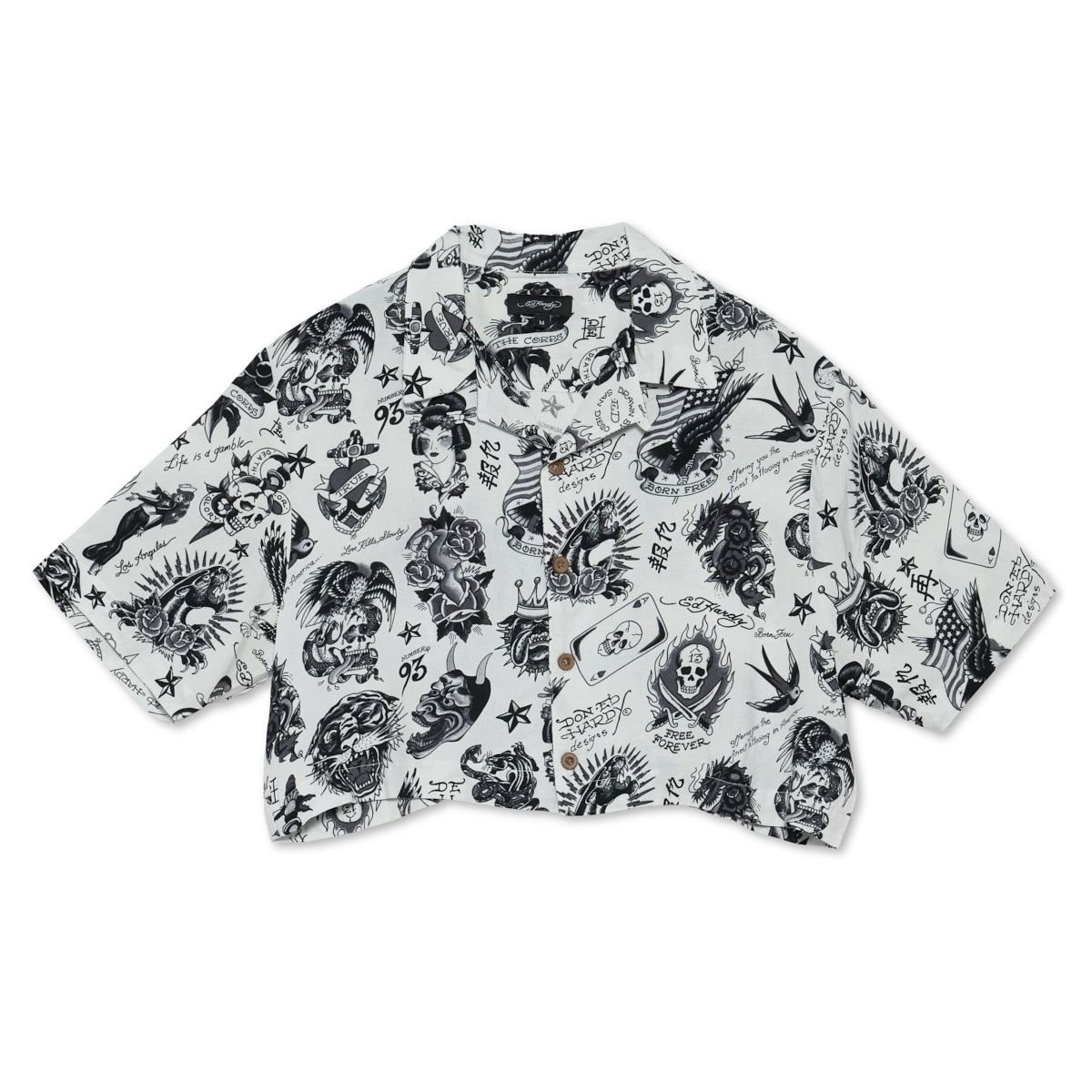 White Ed Hardy Flashboard Cropped Camp Shirt (Wh) | XHYNWQD-31