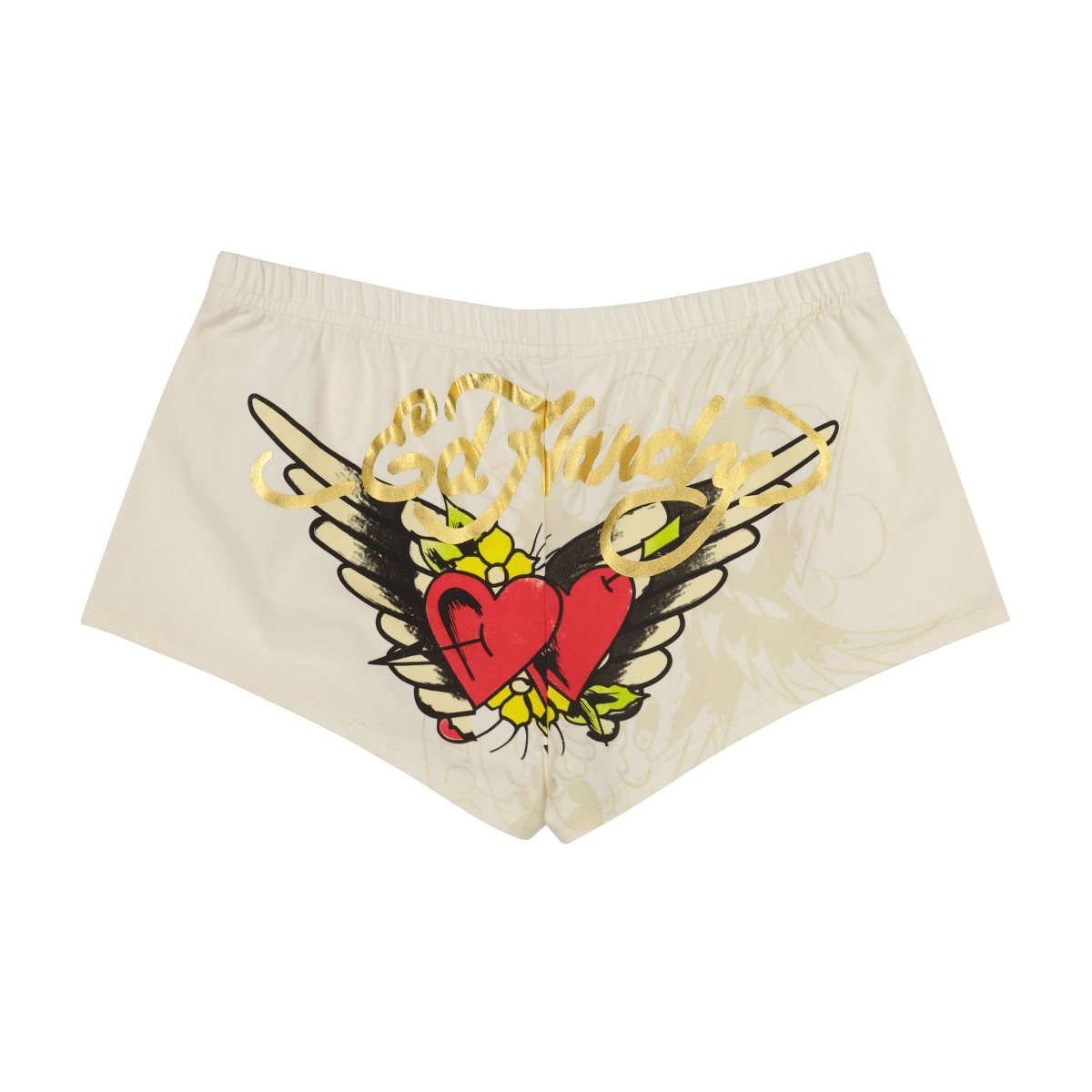 White Ed Hardy Heart Wings Booty Biker Shorts | PJREGUQ-51