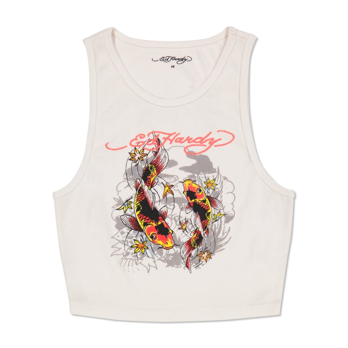 White Ed Hardy Koi Fish Rib Knit Tank | MRGBATN-54