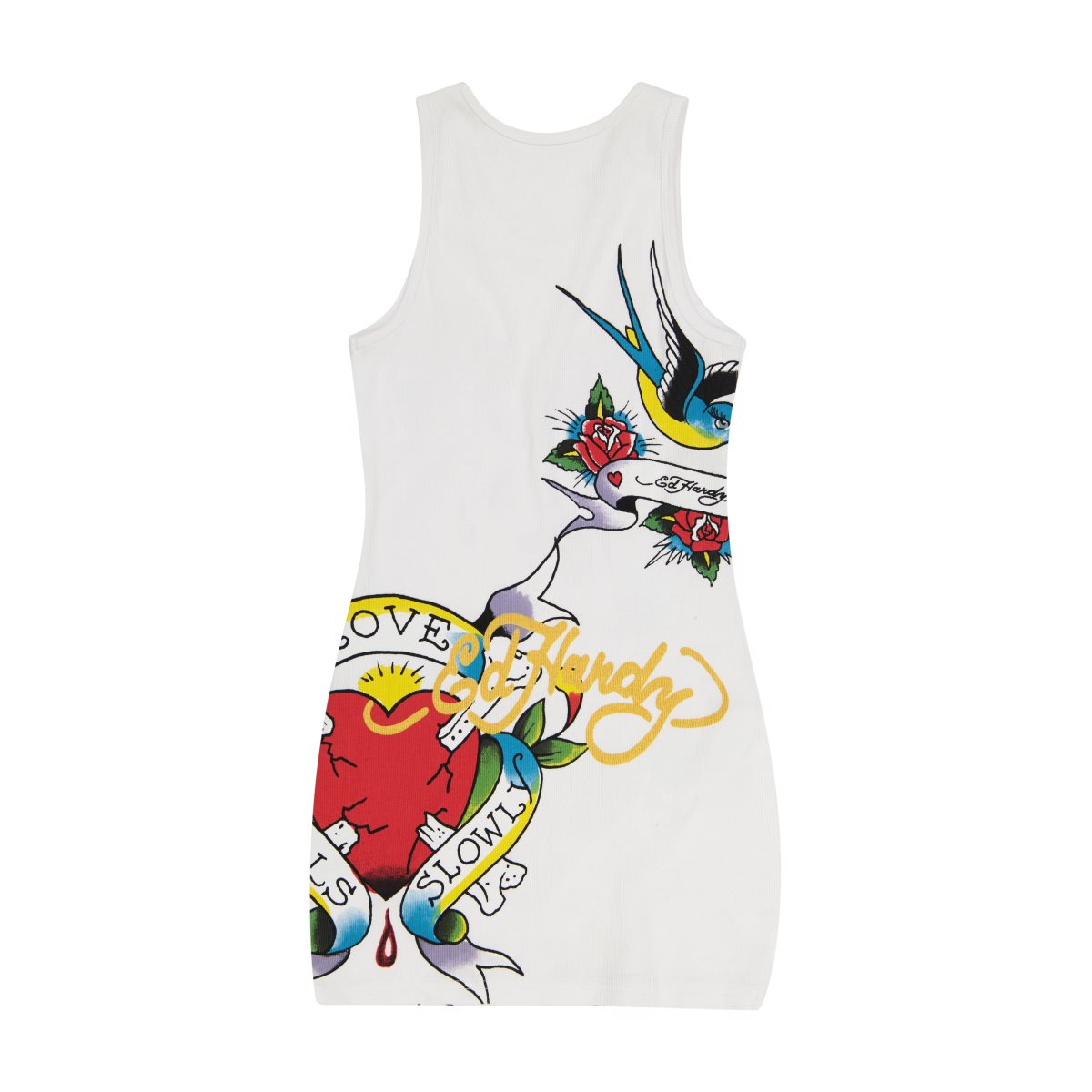 White Ed Hardy LKS Heart Rib Tank Dress | YRVWTIX-84