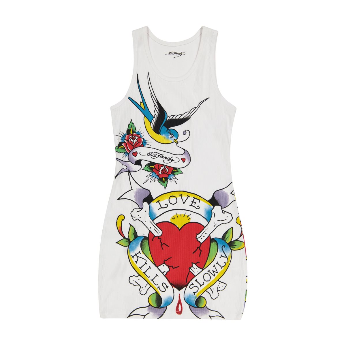 White Ed Hardy LKS Heart Rib Tank Dress | YRVWTIX-84