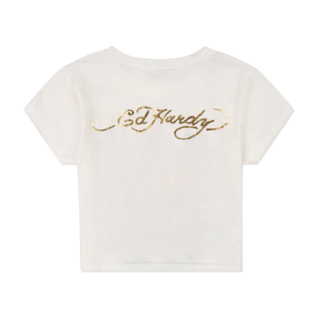 White Ed Hardy Rhinestone Mary Baby Tee | FMISKUL-07