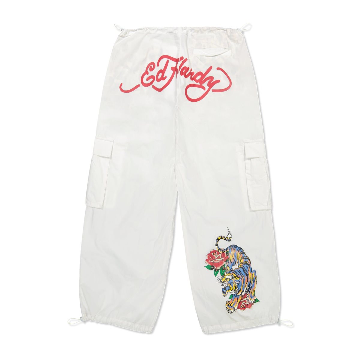 White Ed Hardy Tiger Rose Cargo Pant | PFCXMHU-74