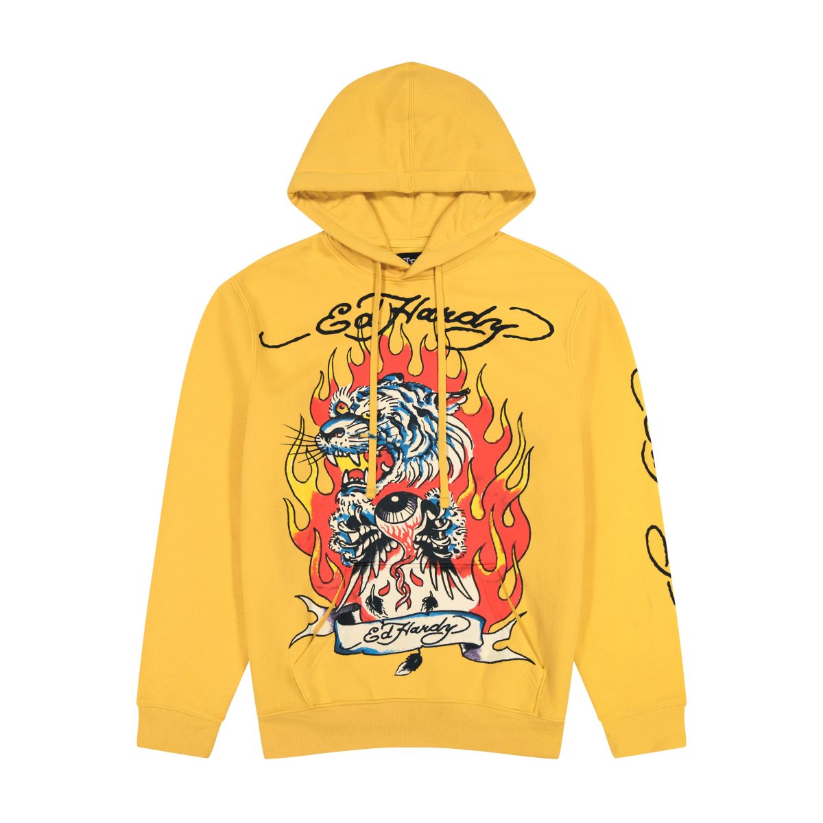 Yellow Ed Hardy Fire Tiger Golden Yellow Pullover Hoodie | FZCSXKD-06